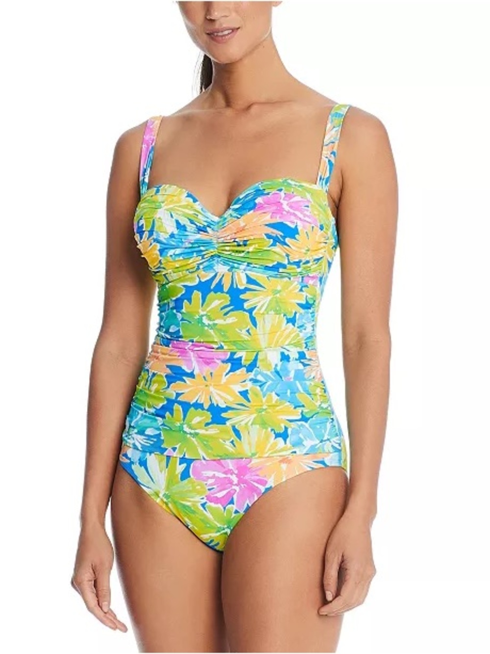 Bleu Rod Beattie Spring It On Shirred Bandeau One Piece Swimsuit Size 6 NWT